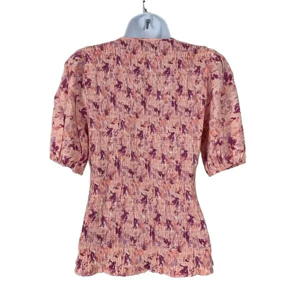 Nine West Womens Floral V-Neck Blouse With Puff Sleeves Size Small - Picture 5 of 9